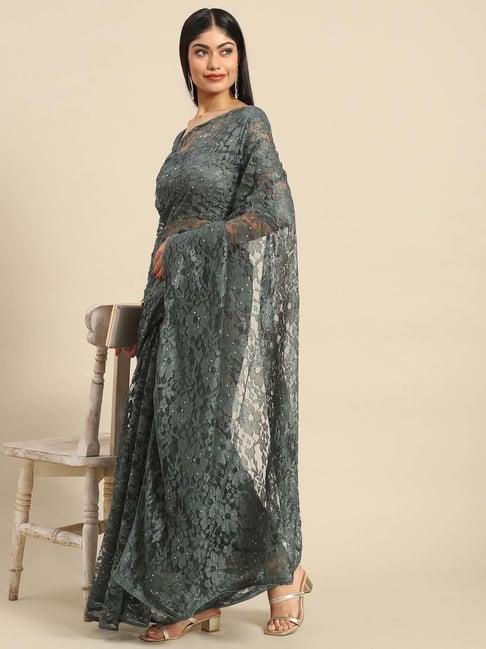 saree mall green embellished saree with unstitched blouse