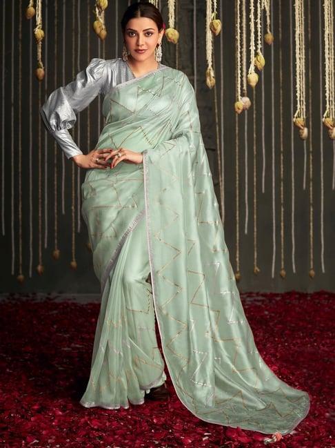 saree mall green embellished saree with unstitched blouse