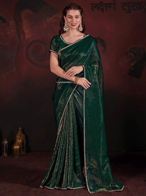 saree mall green embellished saree with unstitched blouse