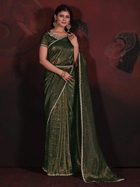 saree mall green embellished saree with unstitched blouse