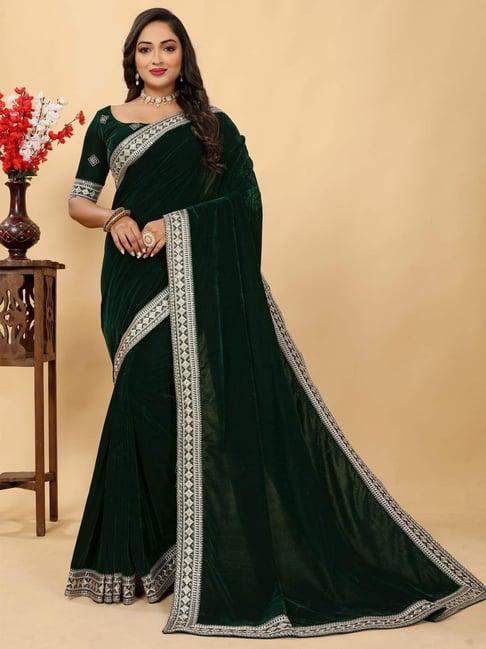 saree mall green embroidered saree with unstitched blouse