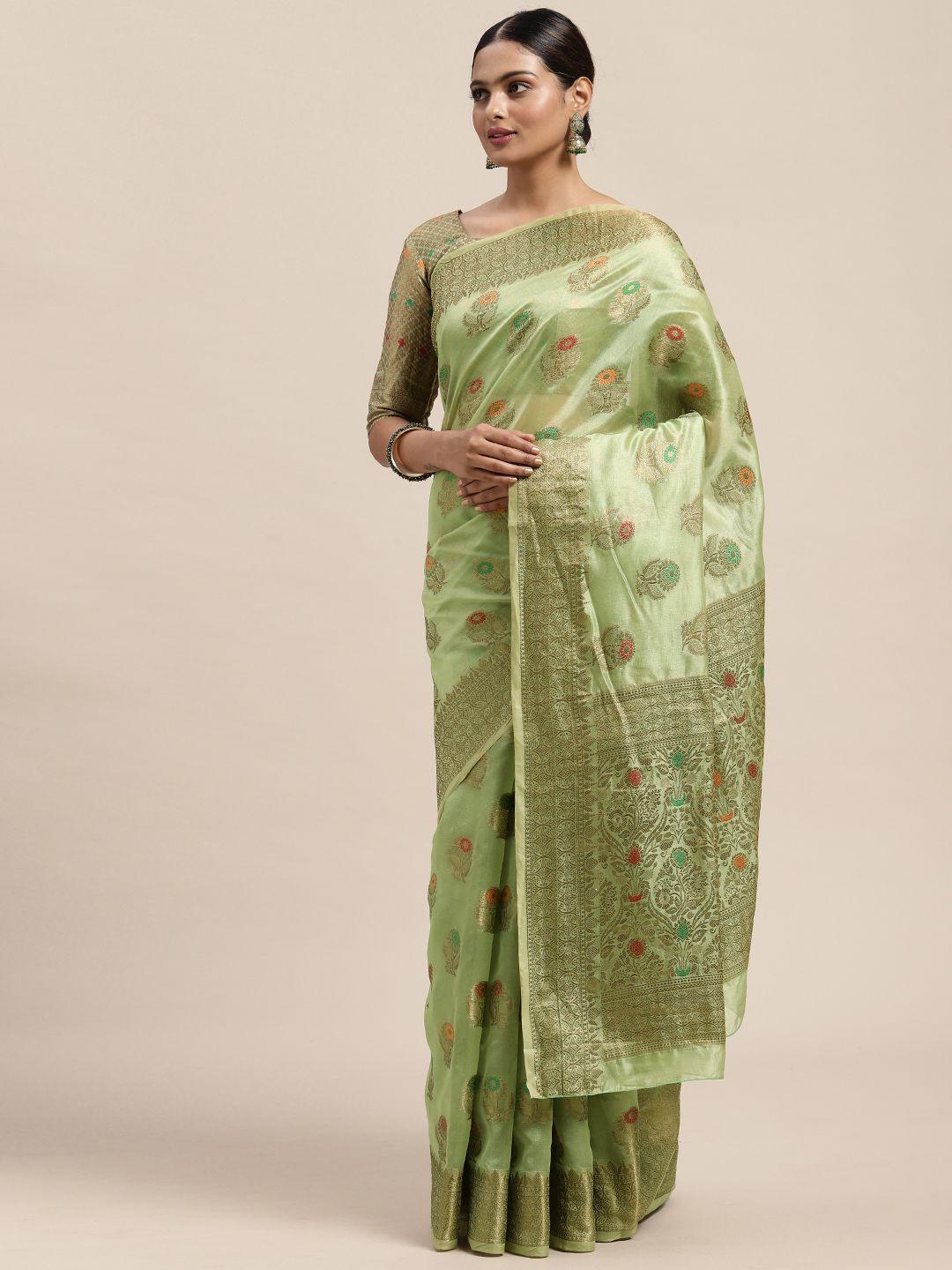 saree mall green ethnic motifs banarasi saree