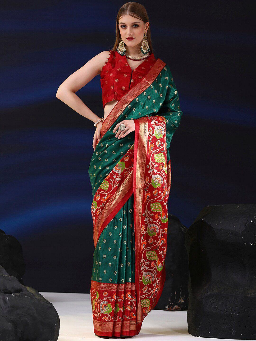 saree mall green ethnic motifs silk blend designer bagh sarees