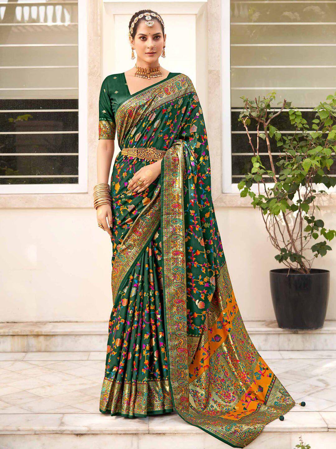 saree mall green floral silk blend designer bagh sarees