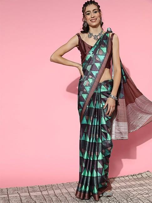 saree mall green saree with unstitched blouse