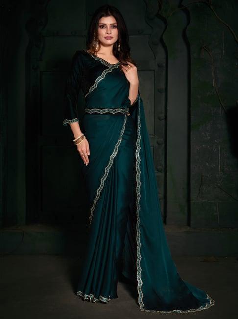 saree mall green silk embellished saree with unstitched blouse
