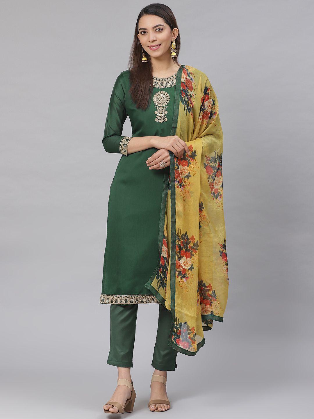 saree mall green solid semi-stitched dress material