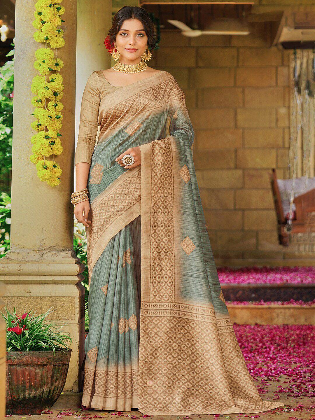 saree mall grey & beige ethnic printed dabu saree