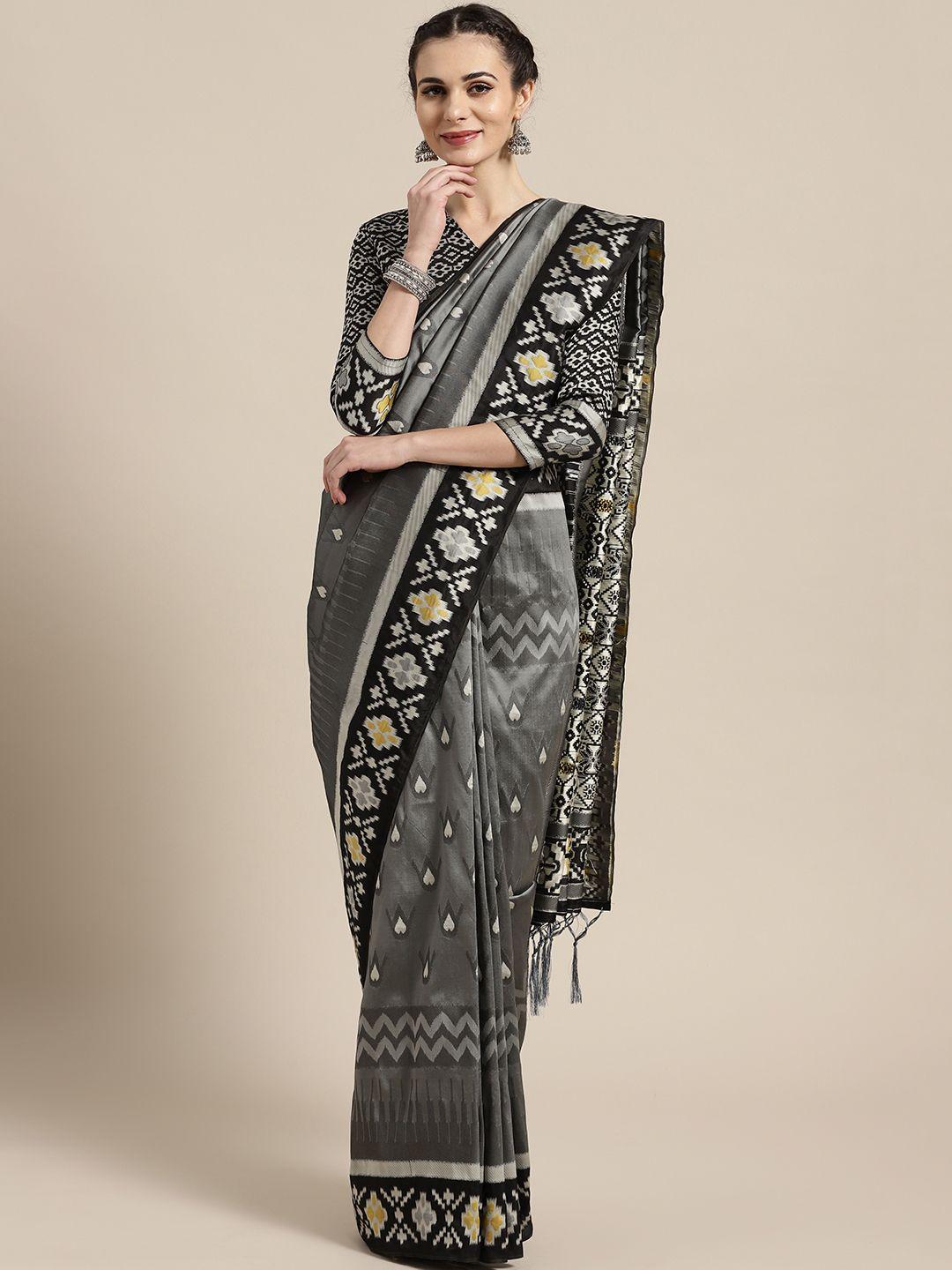 saree mall grey & black woven design bhagalpuri saree