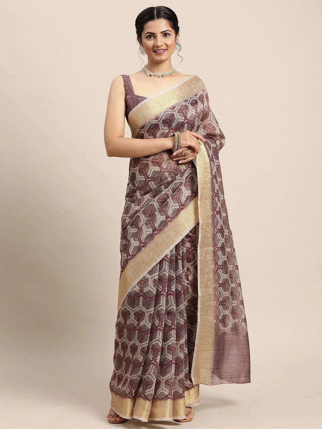 saree mall grey & burgundy zari banarasi sarees