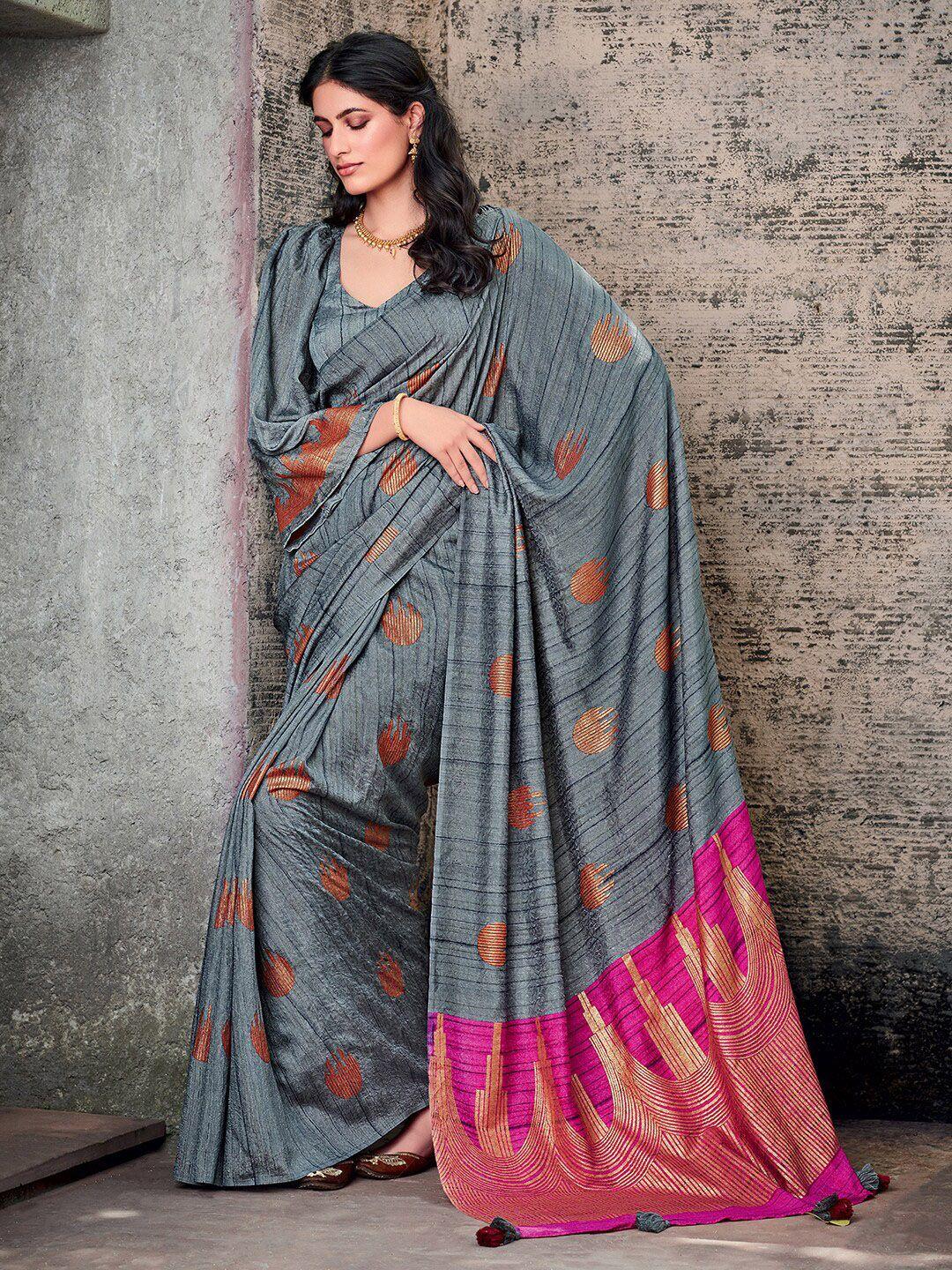 saree mall grey & pink silk blend bagh sarees