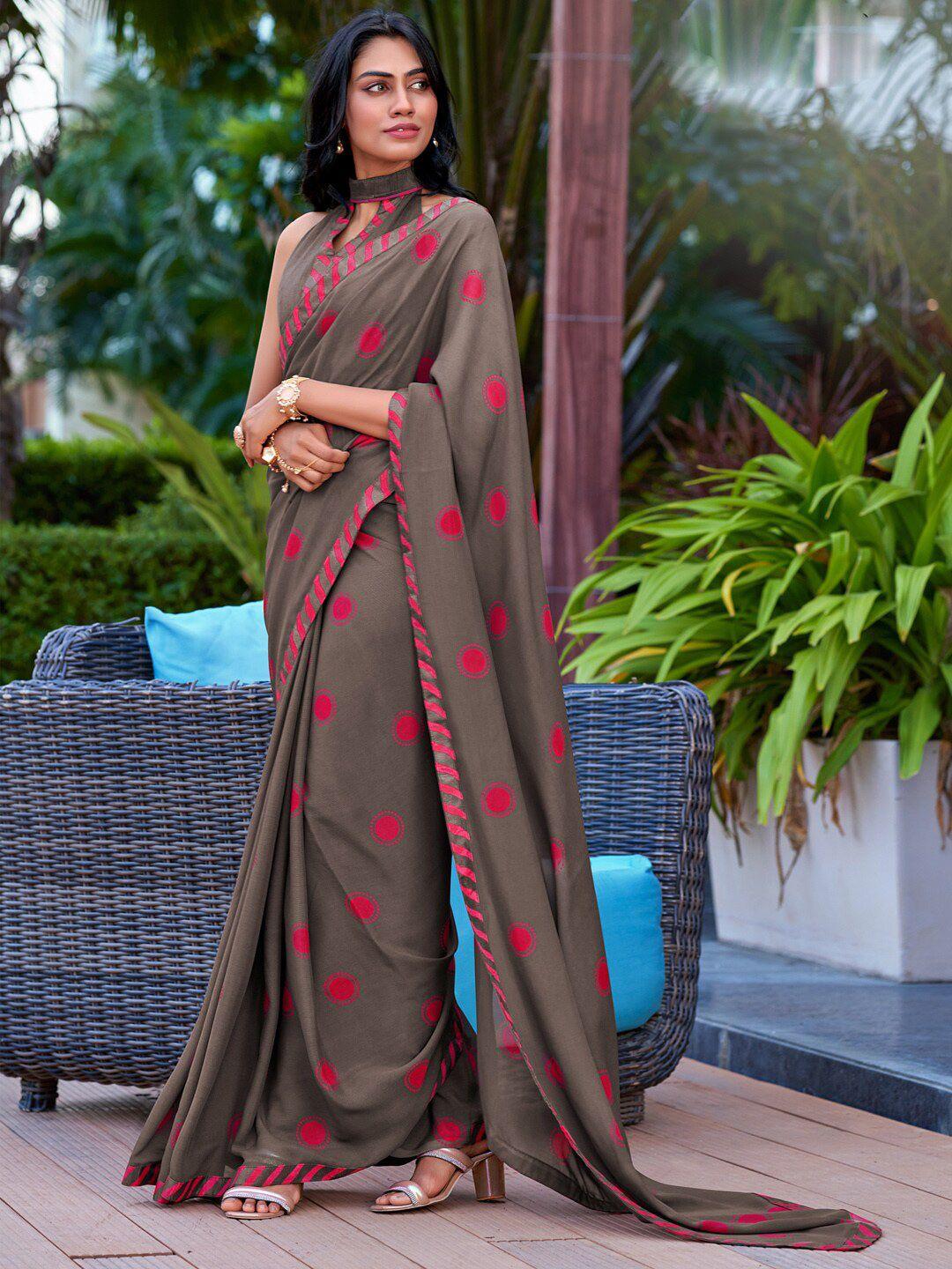 saree mall grey & red geometric printed pure georgette sarees