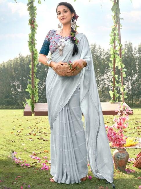 saree mall grey embellished saree with unstitched blouse