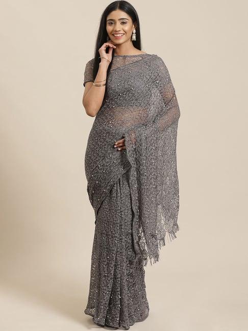 saree mall grey embellished saree with unstitched blouse