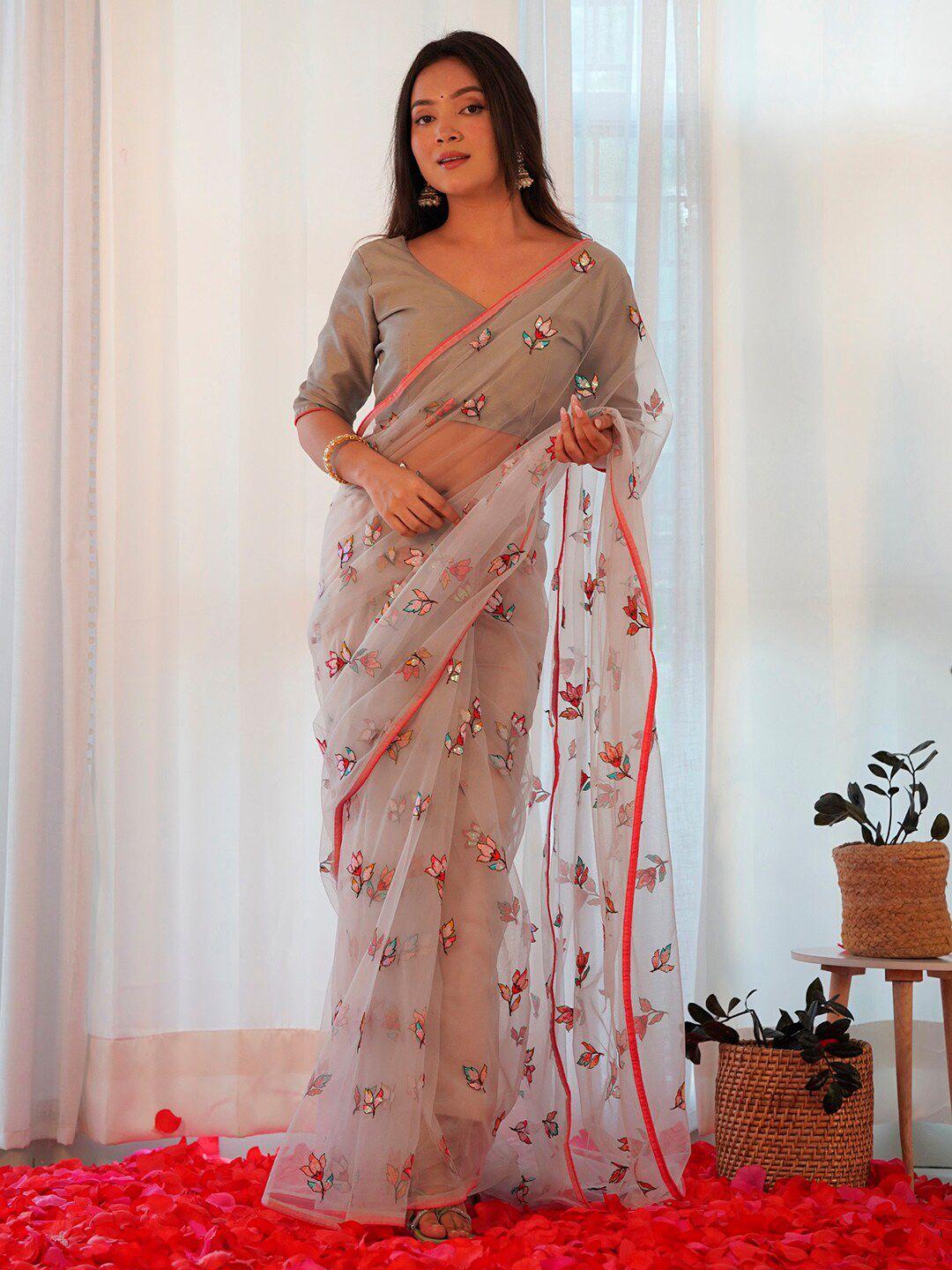 saree mall grey embellished sequinned net designer sarees