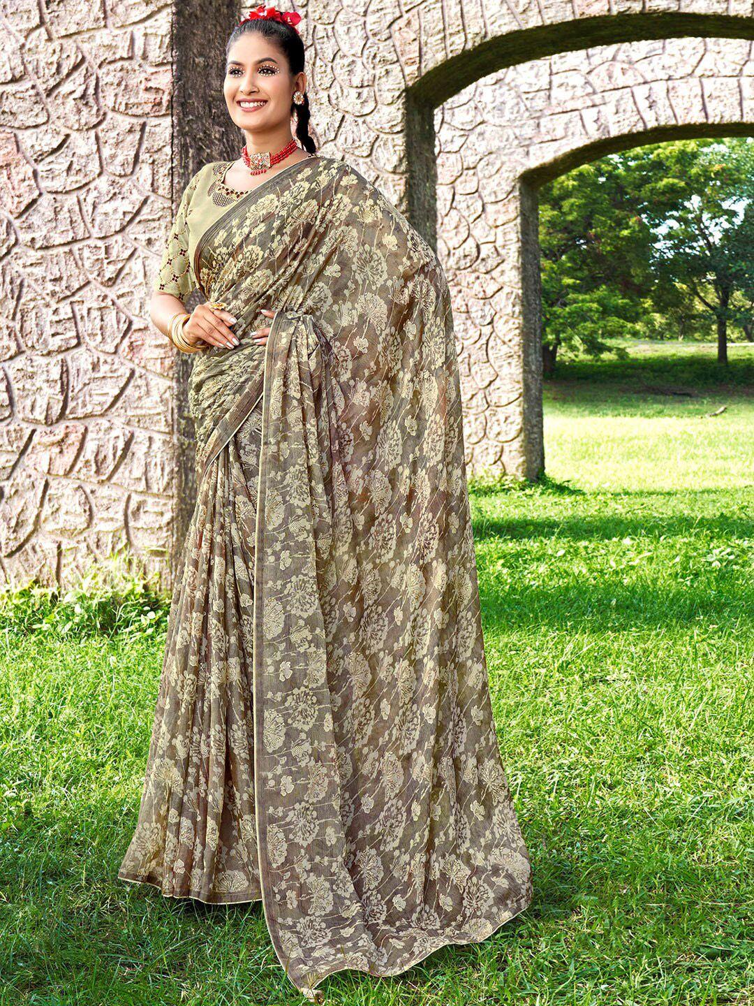 saree mall grey floral pure chiffon designer sarees