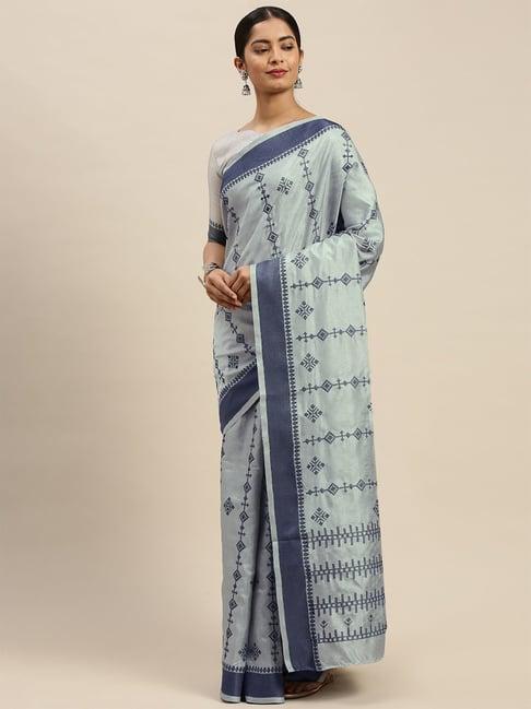 saree mall grey silk embroidered saree with unstitched blouse