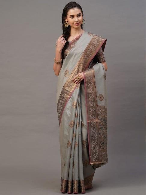 saree mall grey woven saree with unstitched blouse