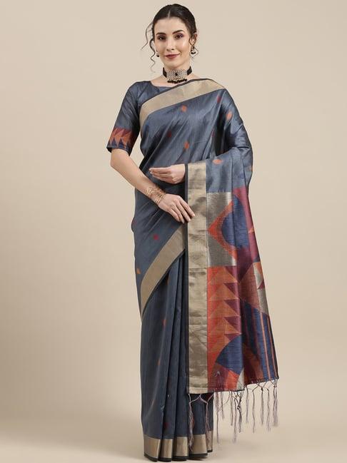 saree mall grey woven saree with unstitched blouse