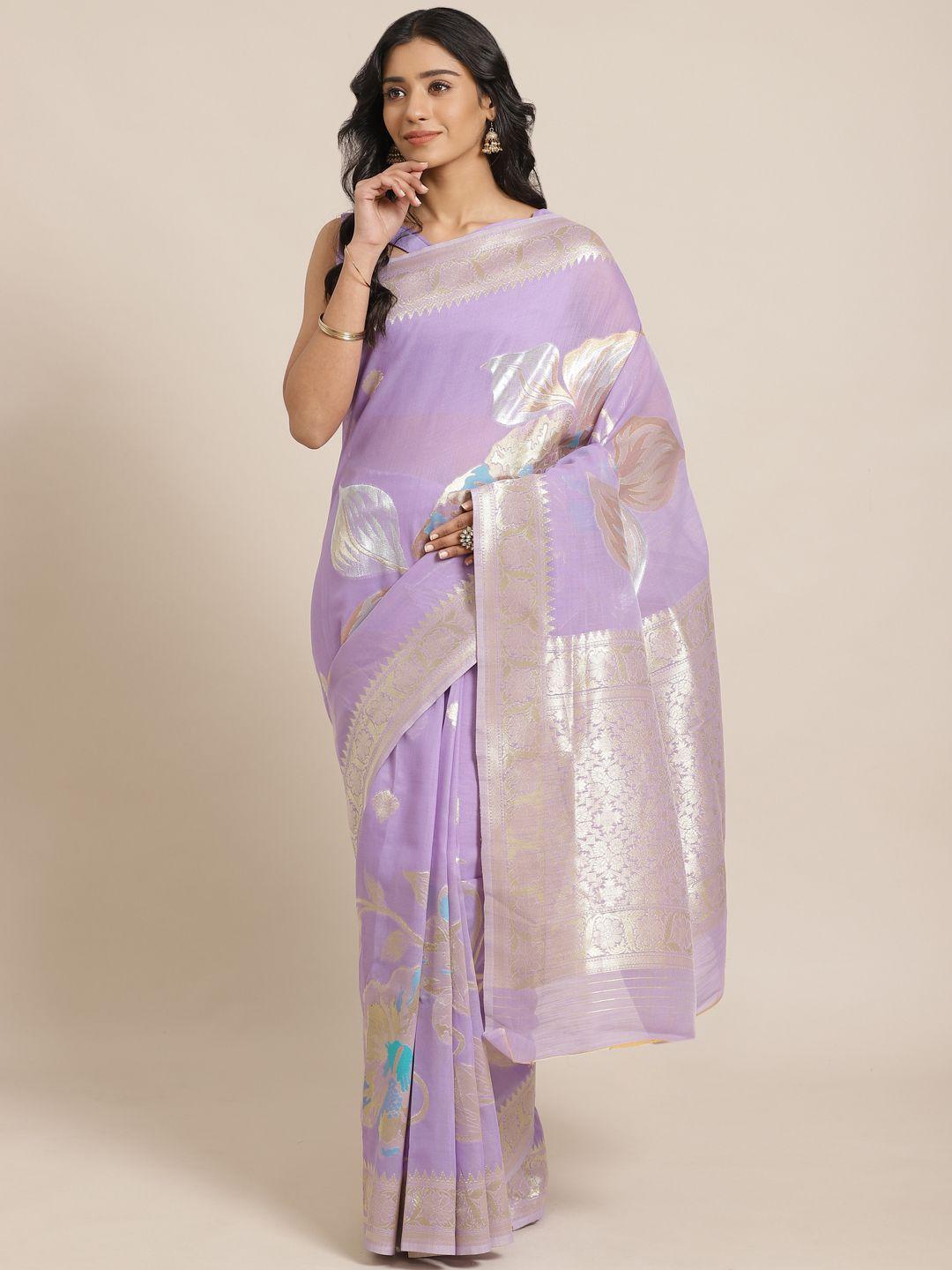 saree mall lavender & golden tropical woven design banarasi saree