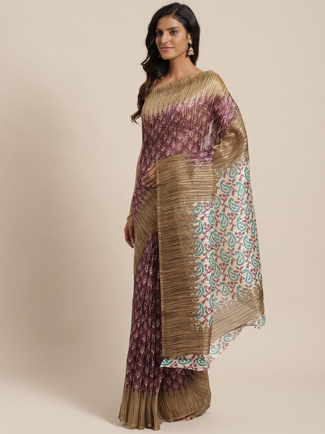 saree mall magenta & beige printed saree