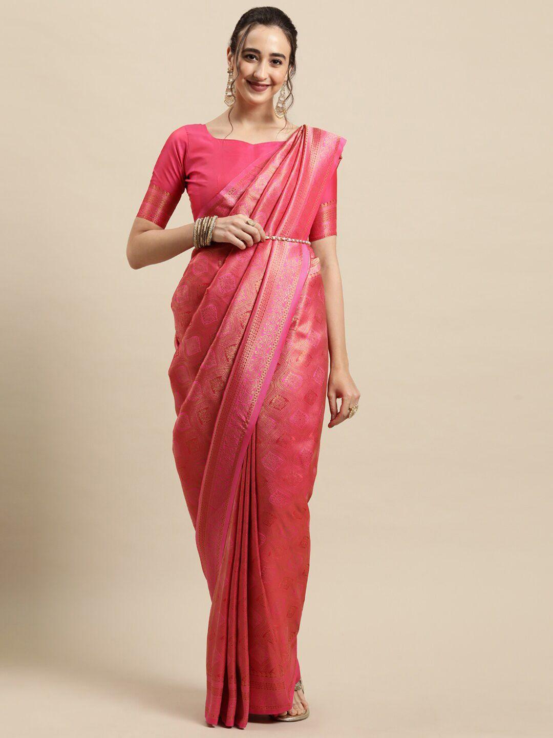 saree mall magenta & gold ethnic motifs zari silk blend banarasi sarees