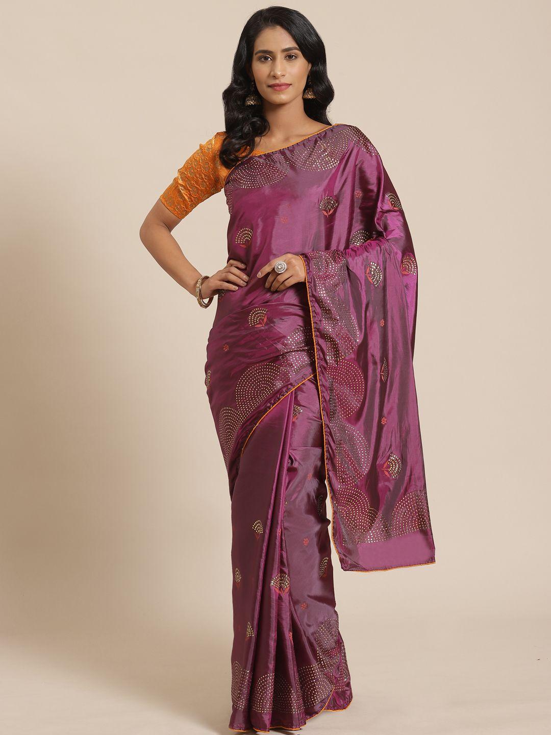 saree mall magenta & golden embellished saree