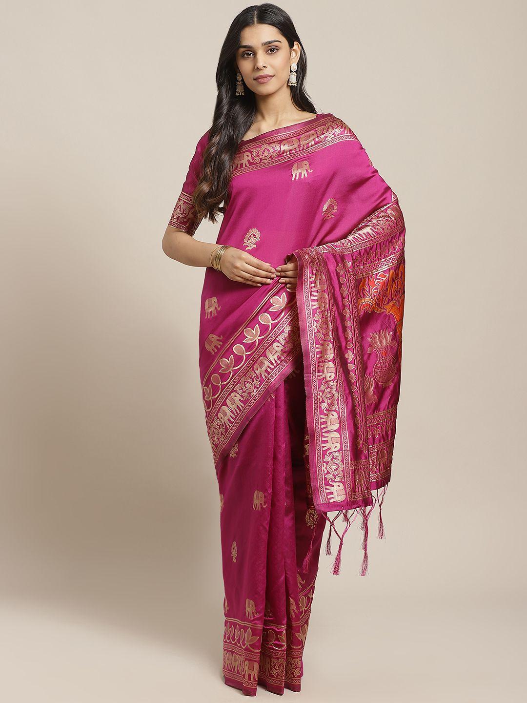 saree mall magenta & golden woven design banarasi saree