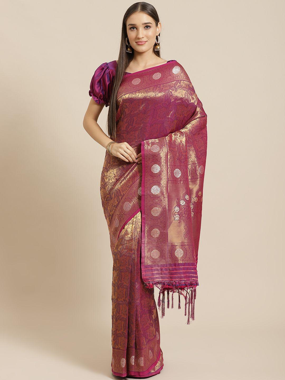 saree mall magenta & golden woven design banarasi saree