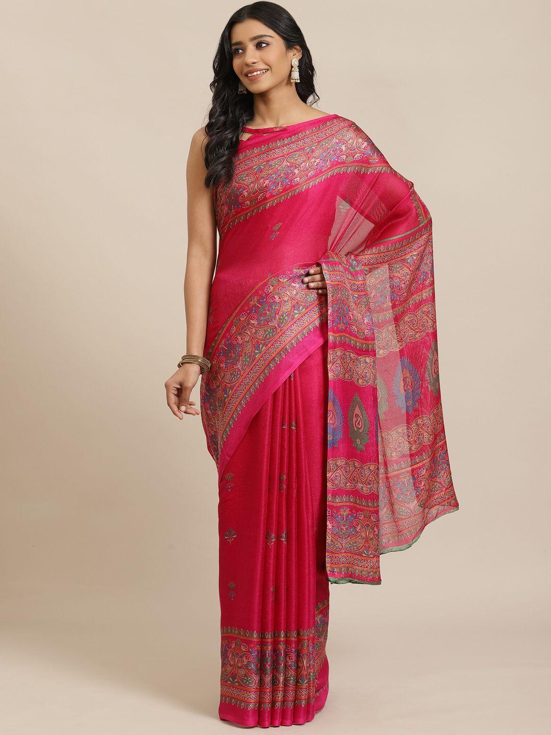 saree mall magenta & green printed saree