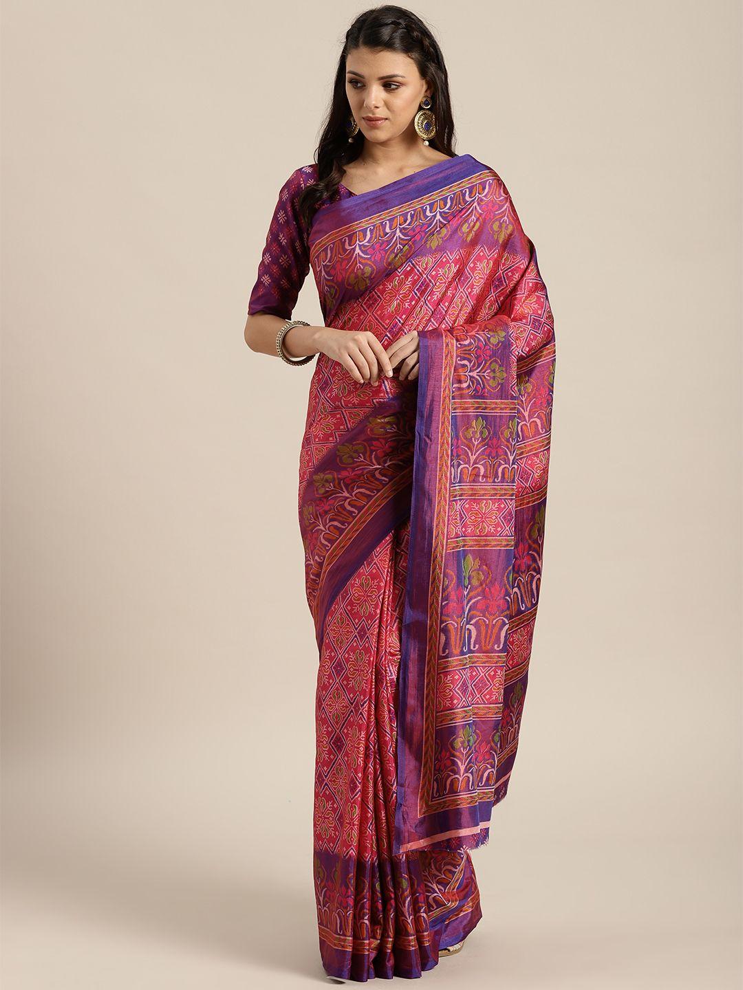 saree mall magenta & purple printed saree