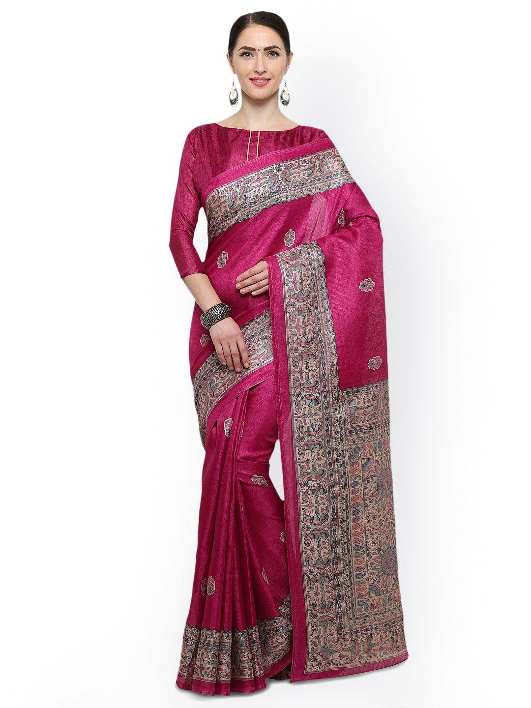 saree mall magenta art silk printed bhagalpuri saree