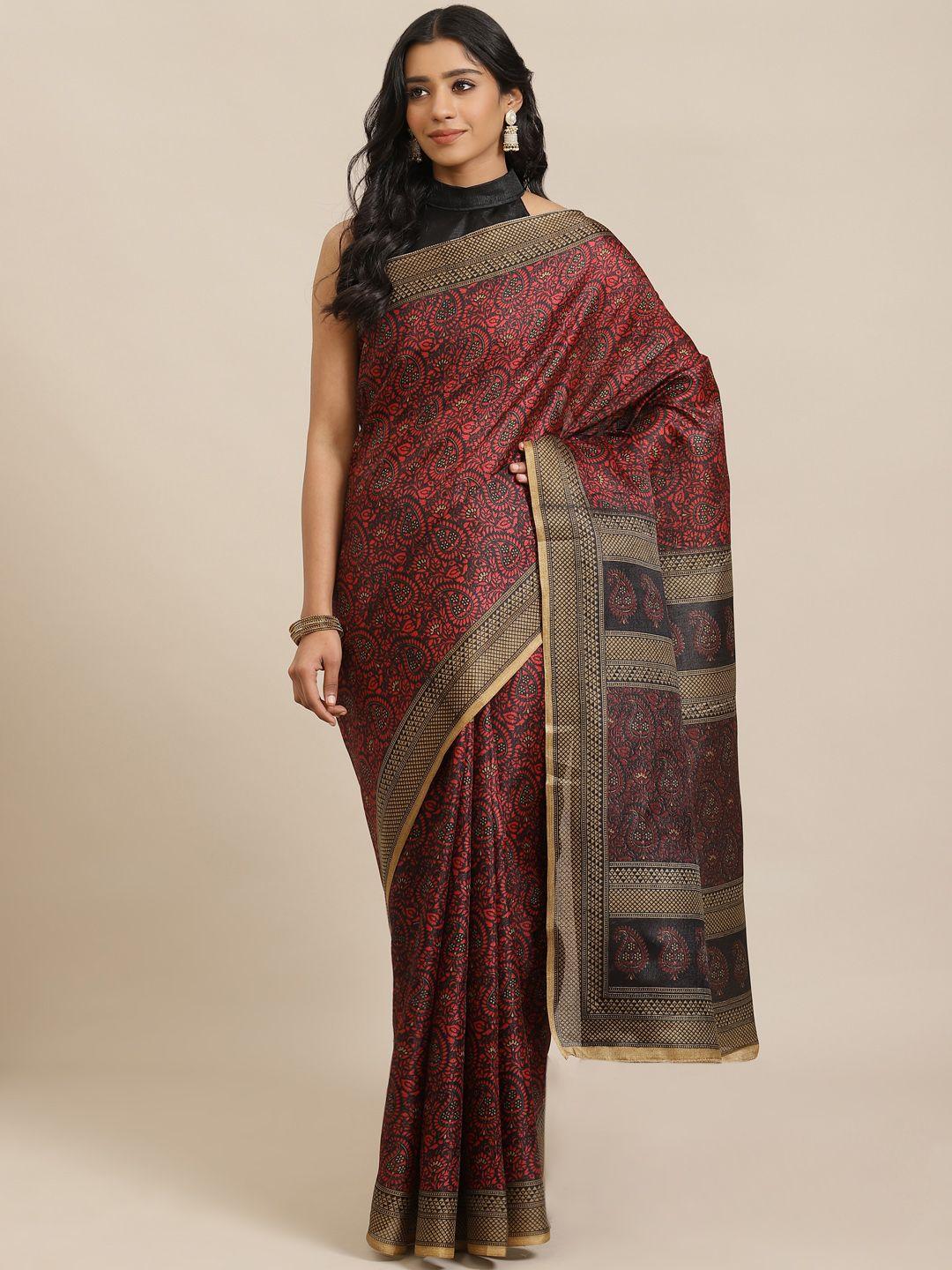 saree mall maroon & black paisley print saree