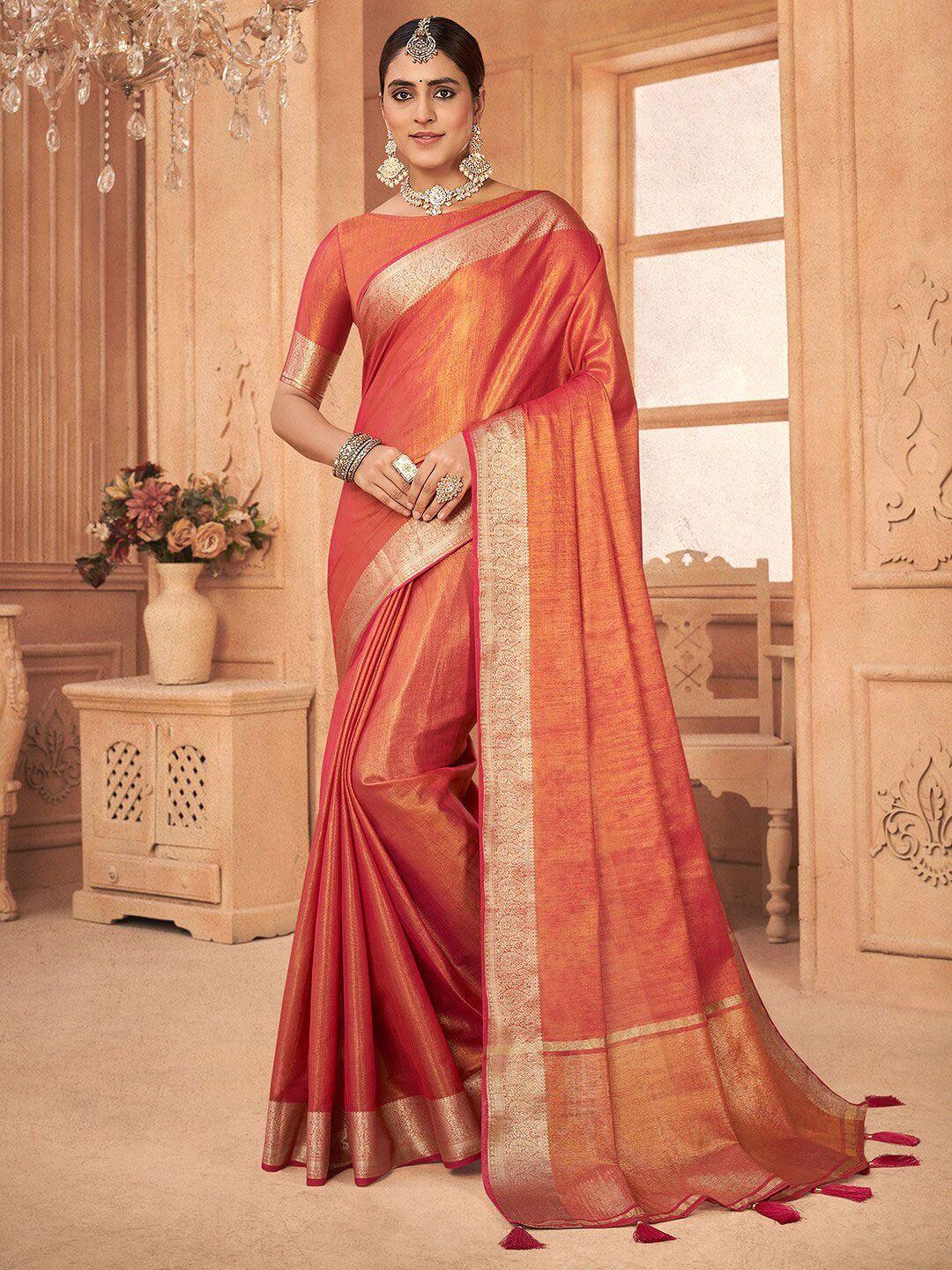 saree mall maroon & gold-toned tissue banarasi saree