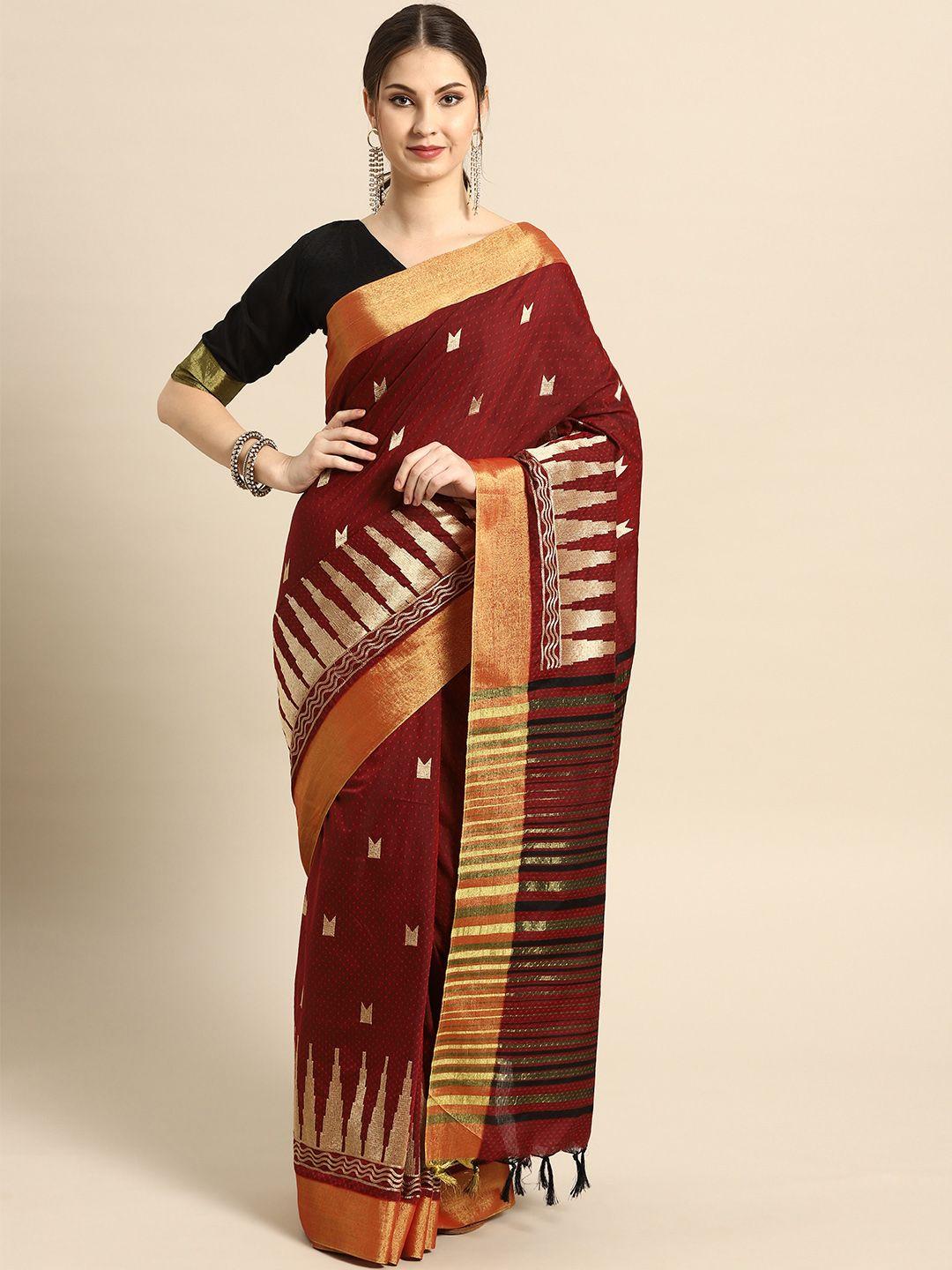 saree mall maroon & golden embroidered saree
