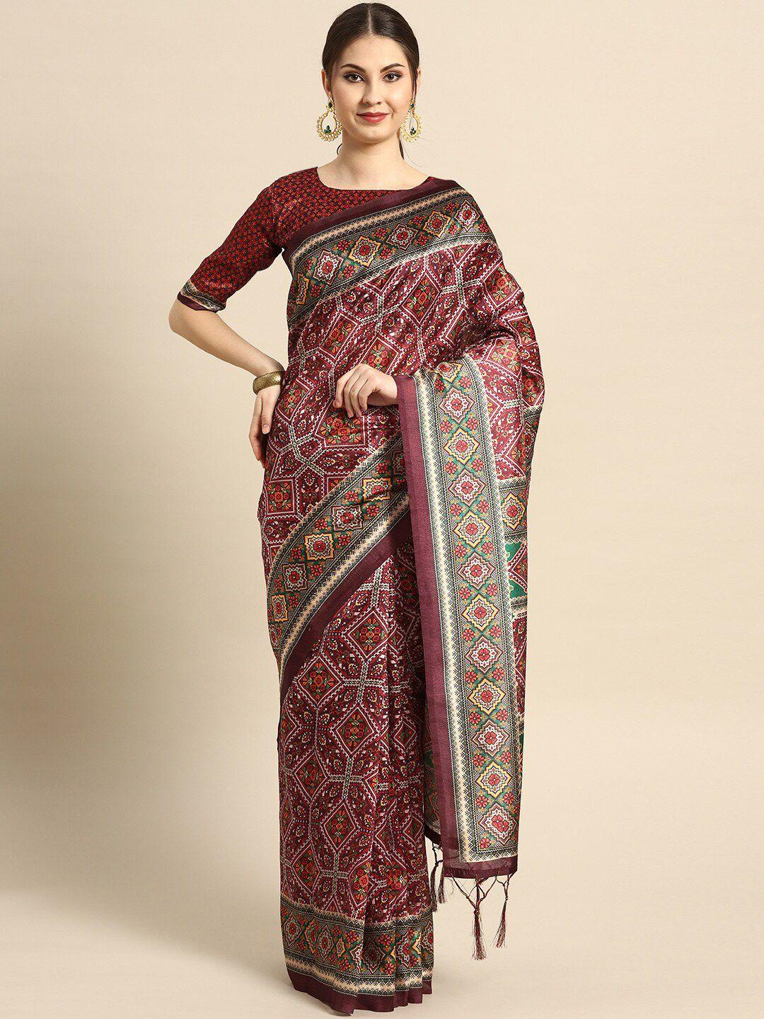 saree mall maroon & green silk blend sarees