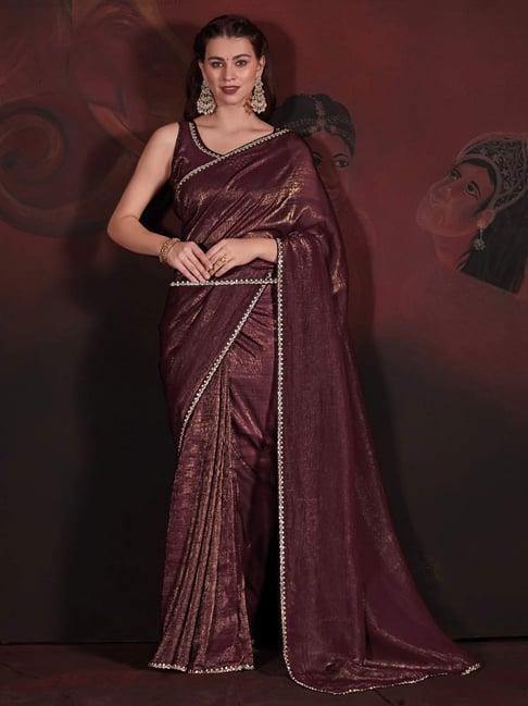 saree mall maroon embellished saree with unstitched blouse