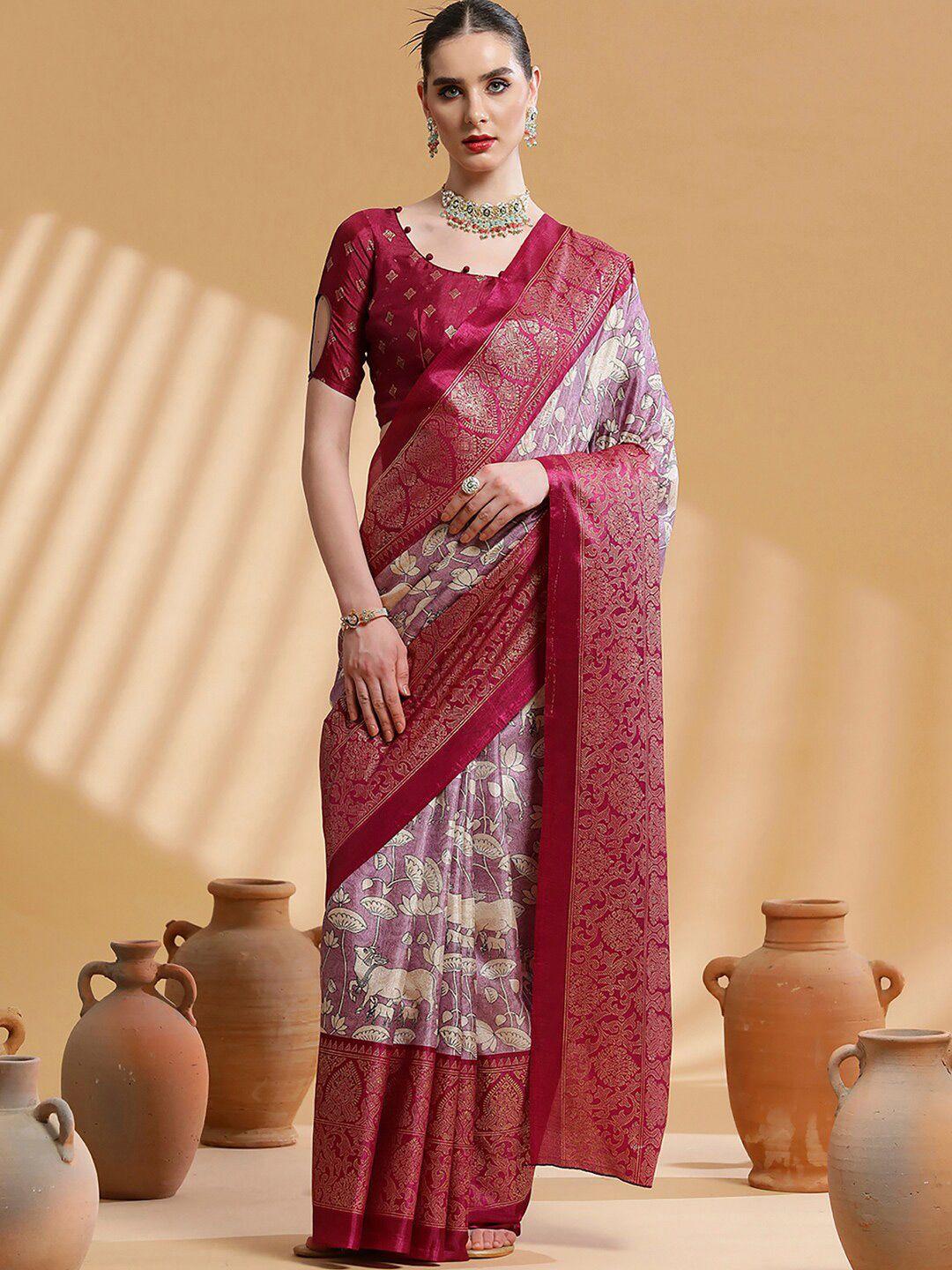saree mall mauve kalamkari silk blend designer bagh sarees