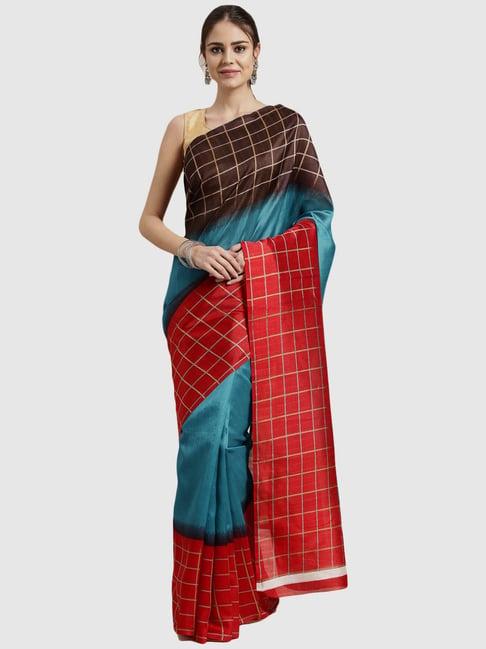 saree mall multicolored chequered saree with unstitched blouse