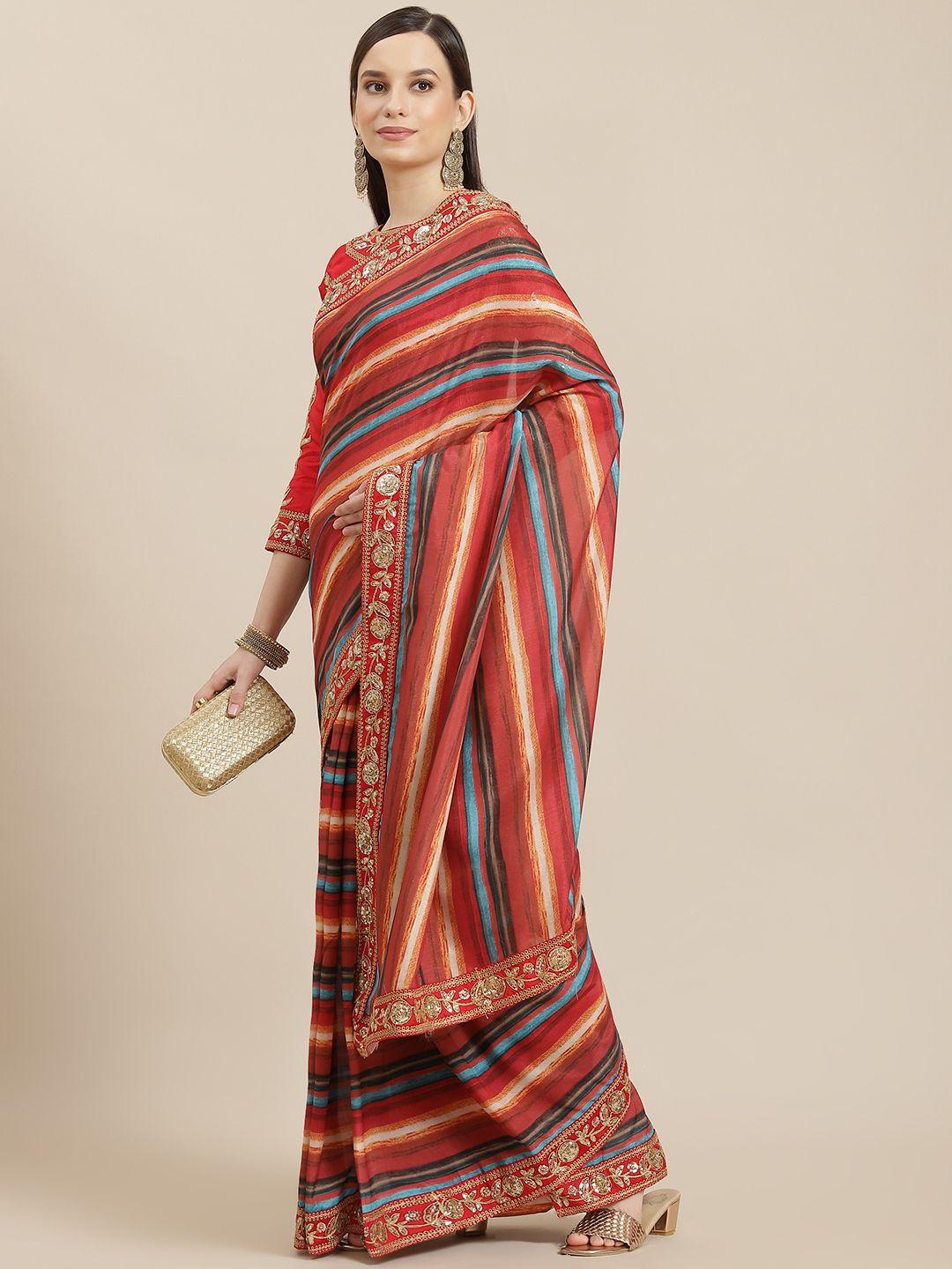 saree mall multicoloured striped sequinned silk blend sarees