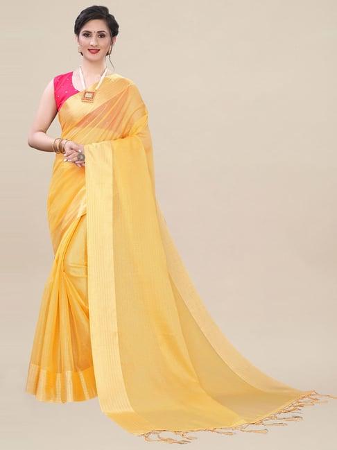 saree mall mustard saree with unstitched blouse