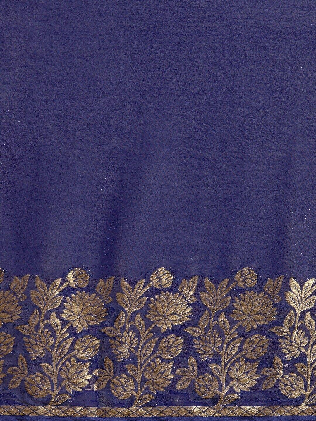 saree mall navy blue & gold-toned floral sarees