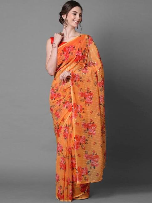 saree mall orange embellished saree with unstitched blouse