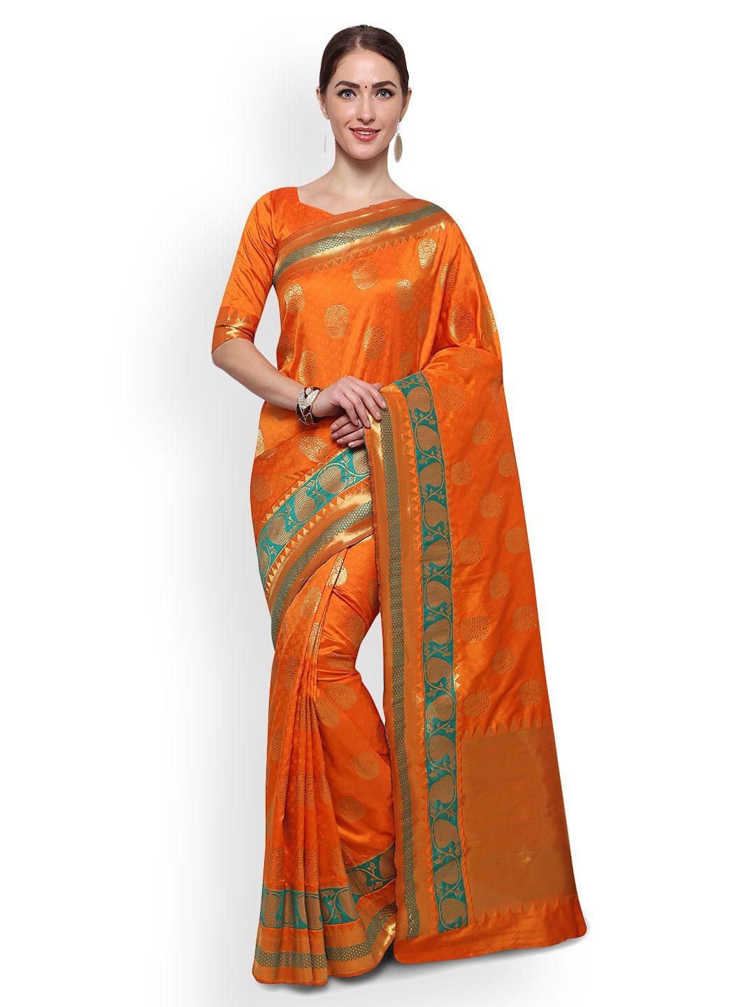 saree mall orange silk blend woven design banarasi saree