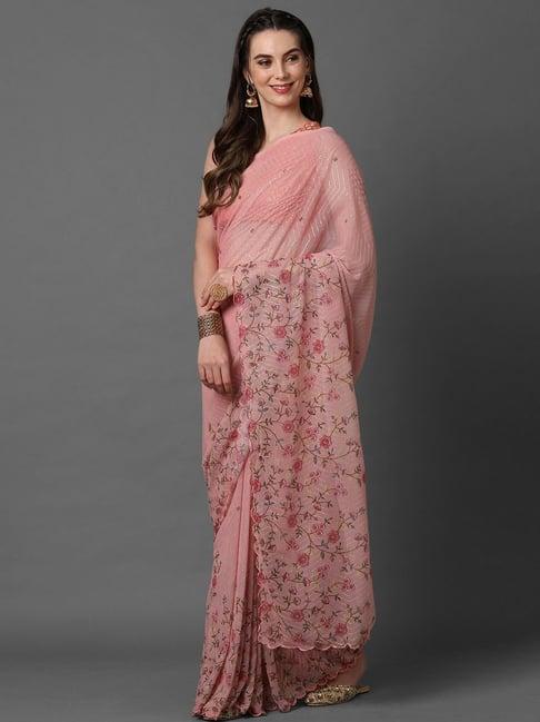 saree mall peach embellished saree with unstitched blouse