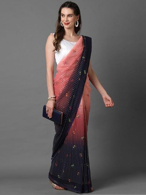 saree mall peach embellished saree with unstitched blouse