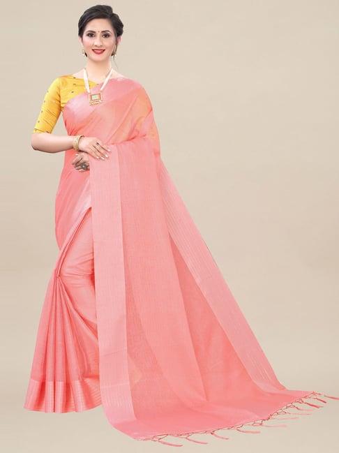 saree mall peach saree with unstitched blouse