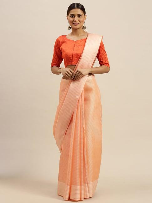 saree mall peach saree with unstitched blouse