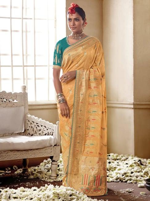 saree mall peach woven saree with unstitched blouse