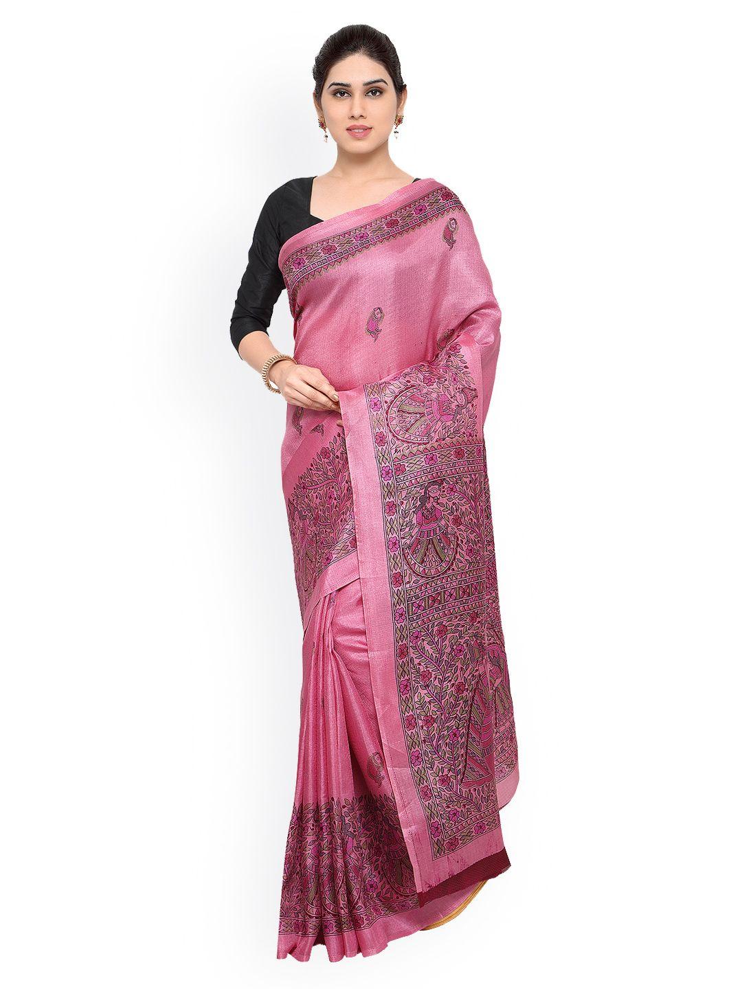saree mall pink art silk madhubani print saree